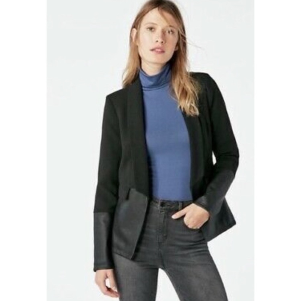 Black Mix Fabric Blazer w/Pockets and FauxLeather
